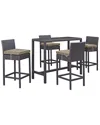 Modway Convene 5-piece Outdoor Patio Pub Set In Brown