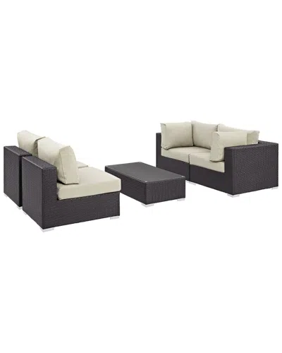 Modway Convene 5-piece Outdoor Patio Sectional Set In Brown