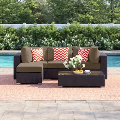Modway Convene 5 Piece Outdoor Patio Sectional Set In Mocha