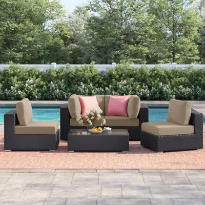 Modway Convene 5 Piece Outdoor Patio Sectional Set In Mocha