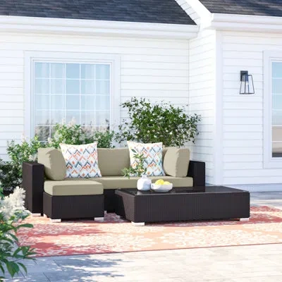 Modway Convene 5 Piece Rattan Sectional Seating Group With Cushions In Beige