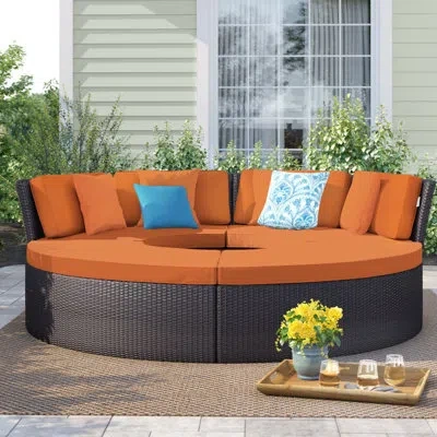 Modway Convene 5 Piece Rattan Sectional Seating Group With Cushions In Orange