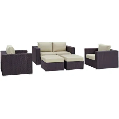 Modway Convene 5 Piece Rattan Sofa Seating Group With Cushions In Beige