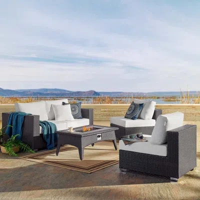 Modway Convene 5 Piece Set Outdoor Patio With Fire Pit By  In White
