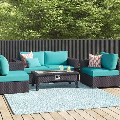 Modway Convene 5 Piece Set Outdoor Patio With Fire Pit In Turquoise