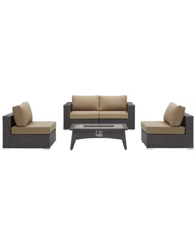 Modway Convene 5pc Set Outdoor Patio With Fire Pit In Brown