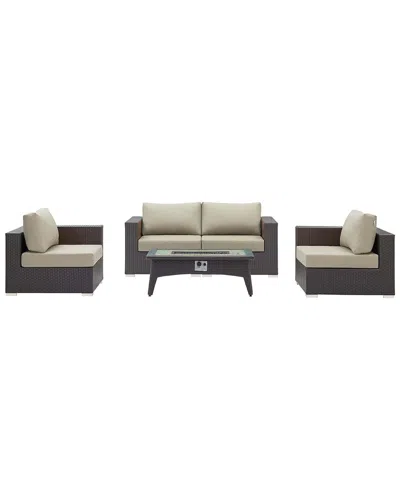Modway Convene 5pc Set Outdoor Patio With Fire Pit In White