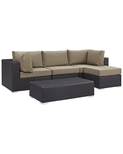 Modway Convene 5-piece Outdoor Patio Sectional Set In Brown