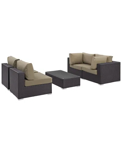 Modway Convene 5-piece Outdoor Patio Sectional Set In Brown