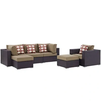 Modway Convene 6 Piece Outdoor Patio Sectional Set In Mocha