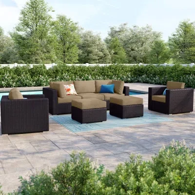 Modway Convene 7 Piece Outdoor Patio Sectional Set In Mocha