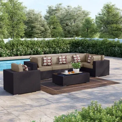 Modway Convene 7 Piece Outdoor Patio Sectional Set In Mocha
