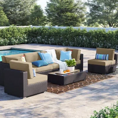 Modway Convene 7 Piece Outdoor Patio Sectional Set In Mocha