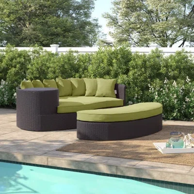 Modway Convene 79" Wide Outdoor Wicker Patio Daybed With Cushions In Espresso,peridot