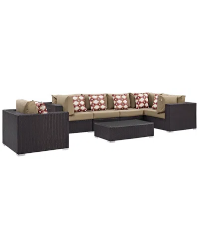 Modway Convene 7pc Outdoor Patio Wicker Rattan Sec In Black