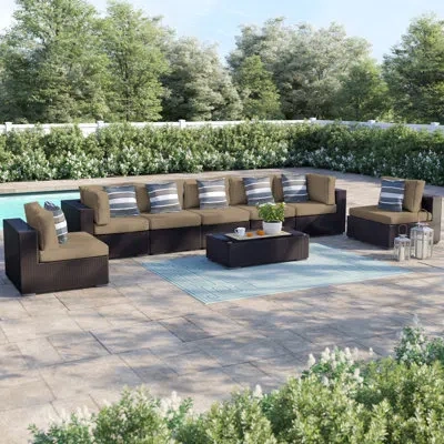Modway Convene 8 Piece Outdoor Patio Sectional Set In Mocha