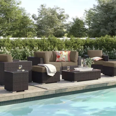 Modway Convene 8 Piece Outdoor Patio Sectional Set In Mocha