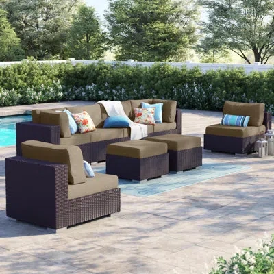 Modway Convene 8 Piece Outdoor Patio Sectional Set In Mocha