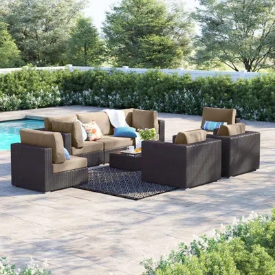 Modway Convene 8 Piece Outdoor Patio Sectional Set In Mocha