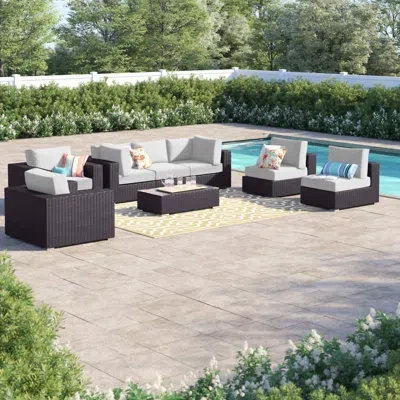 Modway Convene 8 Piece Rattan Sectional Seating Group With Cushions In Espresso White