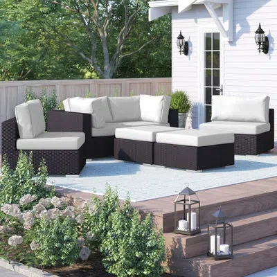 Modway Convene 8 Piece Rattan Sectional Seating Group With Cushions In Espresso White