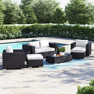 Modway Convene 8-piece Outdoor Patio Sofa Set With Powder Coated Aluminum Frame In Espresso In White