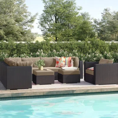 Modway Convene 9 Piece Outdoor Patio Sectional Set In Mocha