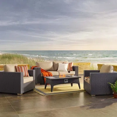 Modway Convene Convene 4 Piece Set Outdoor Patio With Fire Pit In Beige