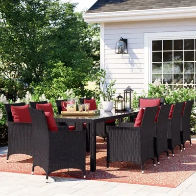 Modway Convene Outdoor Patio 11 Piece Dining Set With Cushions In Red