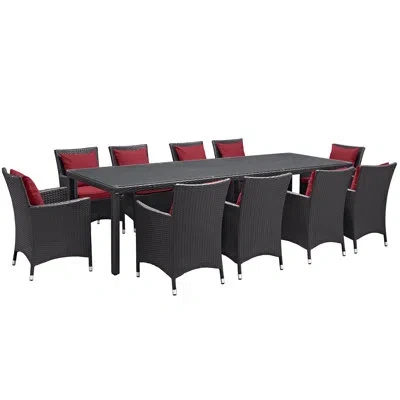 Modway Convene Outdoor Patio 9 Piece Dining Set With Cushions In Red