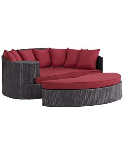 Modway Convene Outdoor Patio Wicker Rattan Daybed In Burgundy