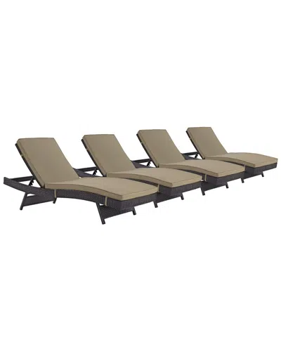 Modway Convene Set Of 4 Outdoor Patio Chaise Loungers In Brown