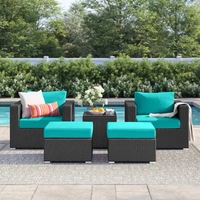 Modway Convene Wicker Rattan 5-piece Outdoor Patio Furniture Set In Turquoise
