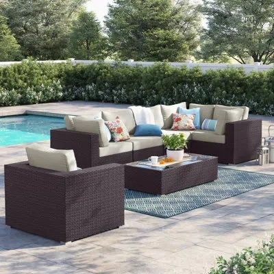 Modway Convene Wicker Rattan 7-piece Outdoor Patio Sectional Sofa Furniture Set In Beige