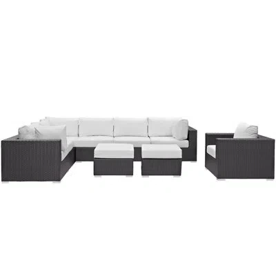 Modway Convene Wicker Rattan 9pc Outdoor Patio Sectional Sofa Furniture Set In White