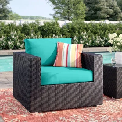 Modway Convene Wicker Rattan Outdoor Patio Arm Chair With Cushions In Turquoise