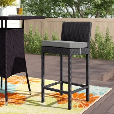 Modway Convene Wicker Rattan Outdoor Patio Bar Stool With Cushion In Charcoal,espresso