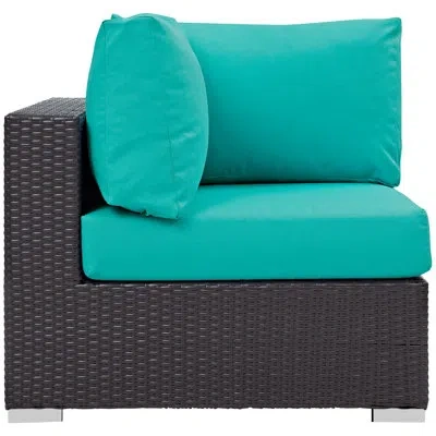Modway Convene Wicker Rattan Outdoor Patio Sectional Sofa Corner Seat In Turquoise