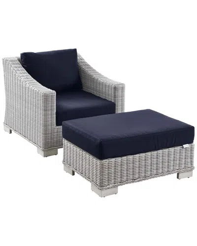 Modway Conway Outdoor Patio Rattan 2pc Armchair & Ottoman Set In Gray
