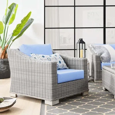 Modway Conway Outdoor Patio Wicker Rattan Armchair In Light Blue