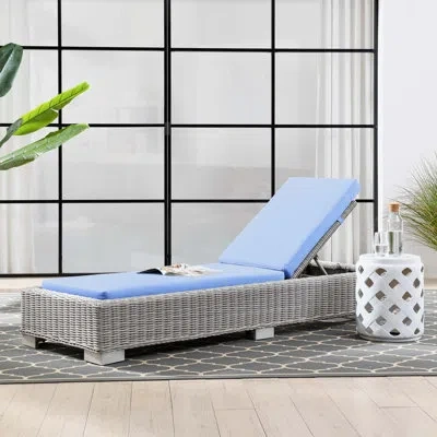 Modway Conway Outdoor Patio Wicker Rattan Chaise Lounge In Blue