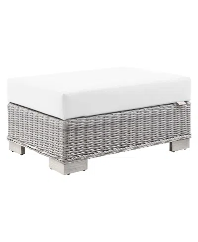 Modway Conway Outdoor Patio Wicker Rattan Ottoman In White