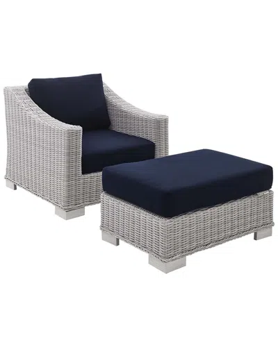 Modway Conway Sunbrella Outdoor Patio Rattan 2-piece Armchair & Ottoman Set In Gray
