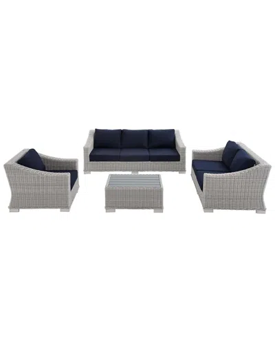 Modway Conway Sunbrella Outdoor Patio Rattan 4pc Furniture Set In Gray