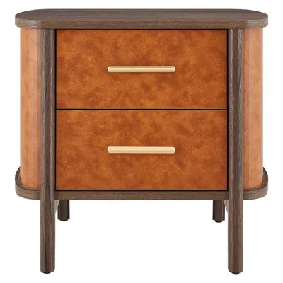 Modway Coralie 2-drawer Curved Vegan Leather Nightstand In Walnut Tan