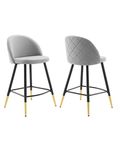 Modway Cordial Performance Velvet Counter Stools, Set Of 2 In Gray
