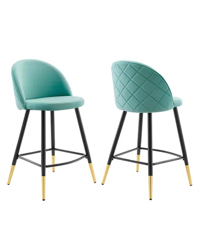 Modway Cordial Performance Velvet Counter Stools, Set Of 2 In Green