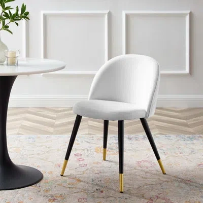 Modway Cordial Performance Velvet Dining Chairs - Set Of 2 In White Velvet