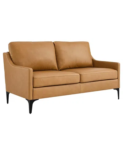 Modway Corland Leather Loveseat In Brown