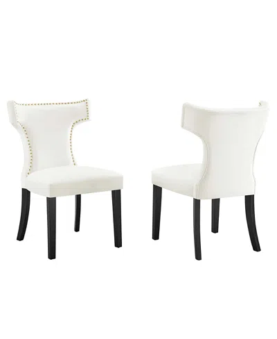 Modway Curve Performance Velvet Dining Chairs, Set Of 2 In White